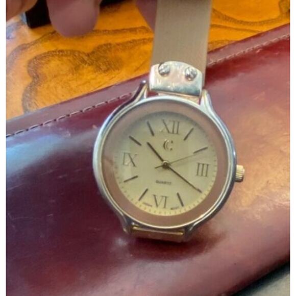 Women's 38mm Gold Tone Charming Charlie Watch, Beige Poly Band - Picture 2 of 3